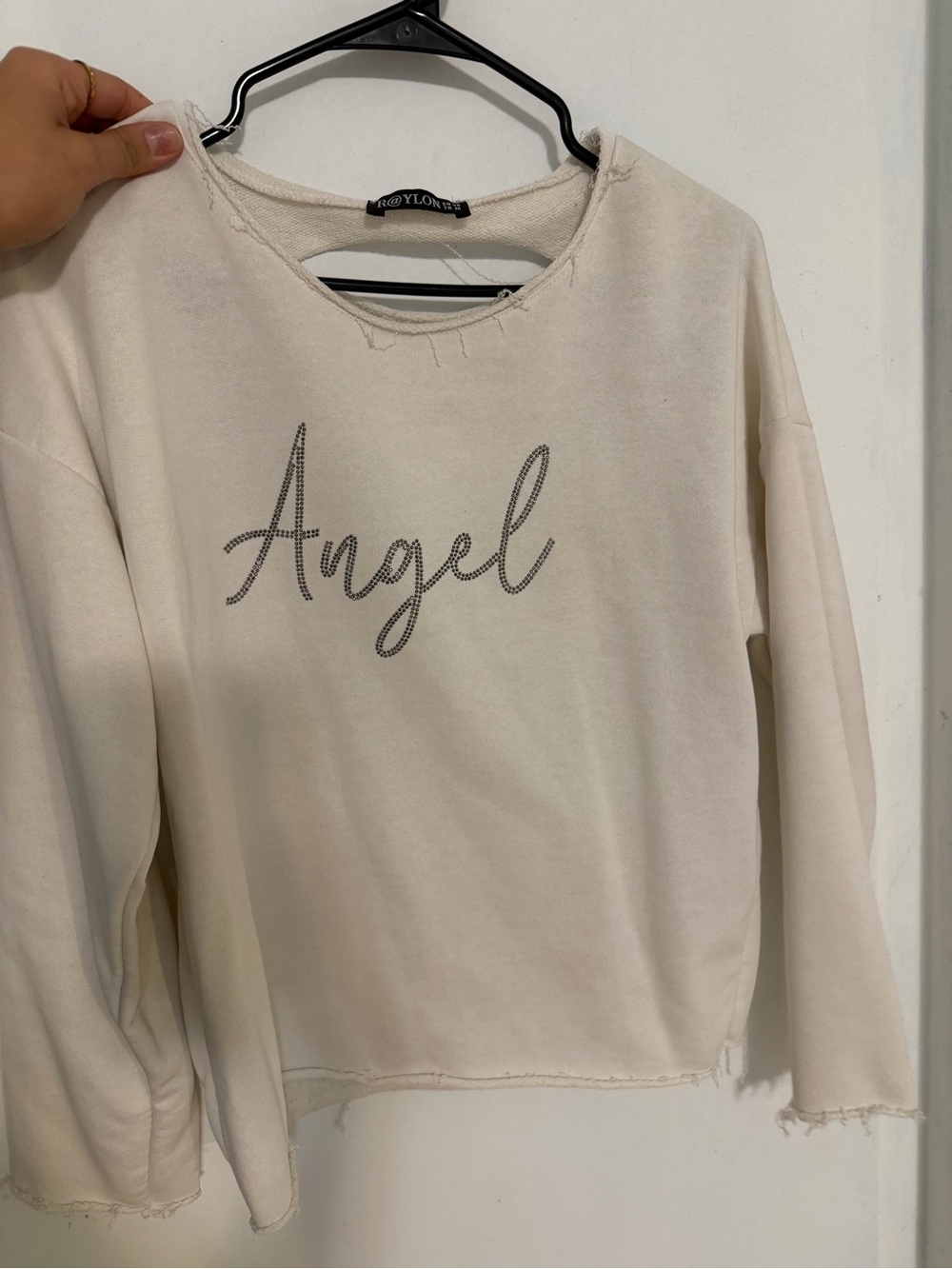 Hailey Logan Cream 'Angel' Crystal-Text Sweatshirt